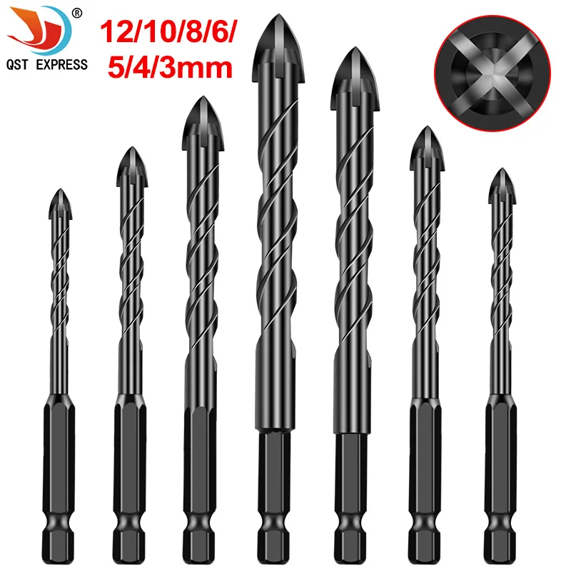 

Cross-shaped hexagonal tile tips glass cement hole opener triangle alloy drill bit size 3mm 4mm 5mm 6mm 7mm 8mm 10mm 12mm