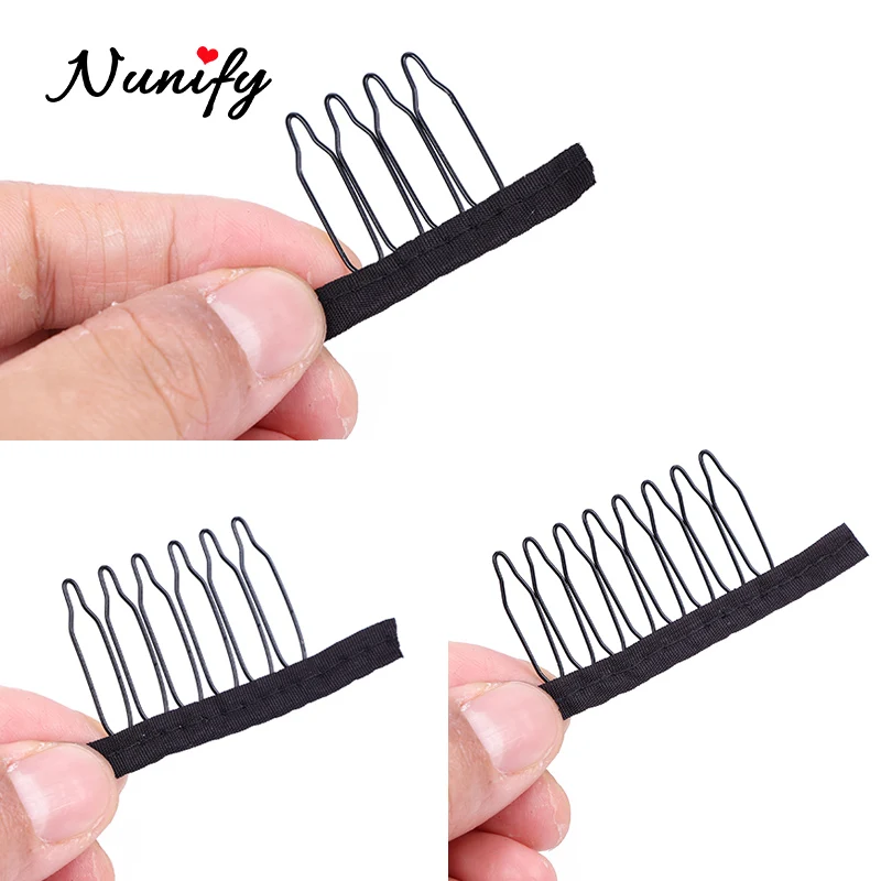 Nunify 12-24Pcs/Lot Black Wig Comb Clips With Steel Tooth Polyester Cloth Wig Accessories Styling Tools Convenient For Hair