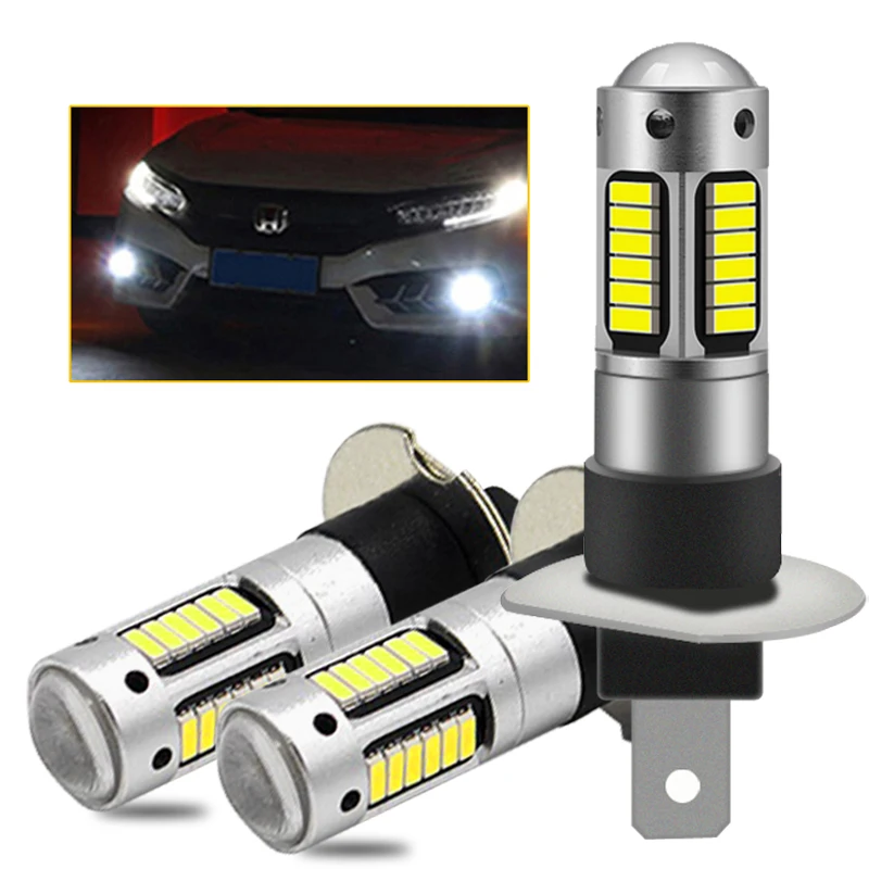 2X 1200LM H1 H3 H27 881 880 LED Fog Lights Bulb 12V LED Bulbs  Xenon White Car DRL Fog Lamp With Lens Daytime Running Lights