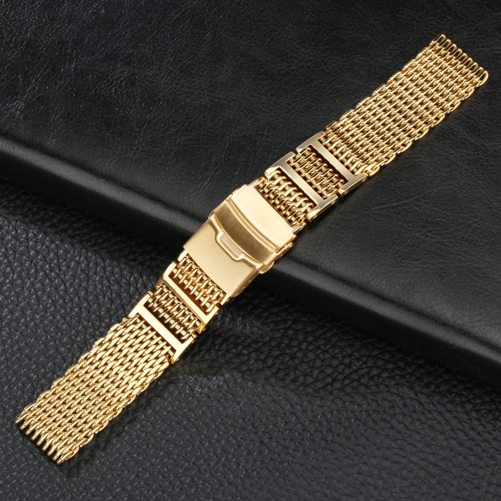 Universal Stainless Steel Watchbands 20mm 22mm 24mm Gold/Rose Gold/Blue Replacement Wrist Strap with Folding Clasp with Safety