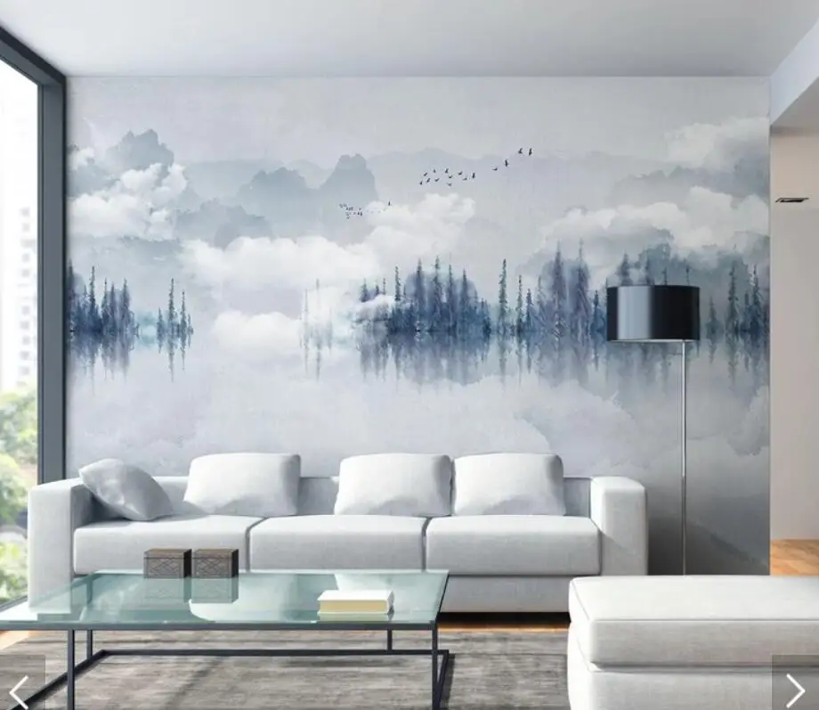 Nordic Mountain Misty Tree Wallpaper 3D Wall Mural Bedroom Art Wall Decals Wall Paper Rolls 3d Print  Waterproof Canvas