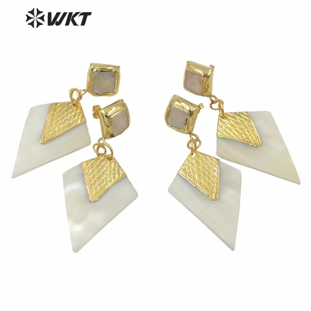 

MPE042 Women Earrings Wholesale Leaf Shape Earrings Classic Jewelry Earrings White Shell With Pearl Stud Dangling Earrings