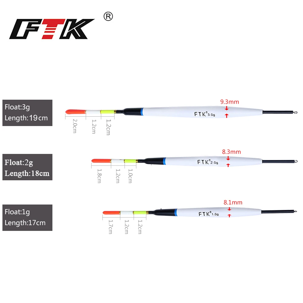 FTK 5PCS 1g 2g 3g Barguzinsky Fir Float Fishing Length 17cm-20.5cm Carp Fishing Float Vertical Buoy Float Fishing Accessories