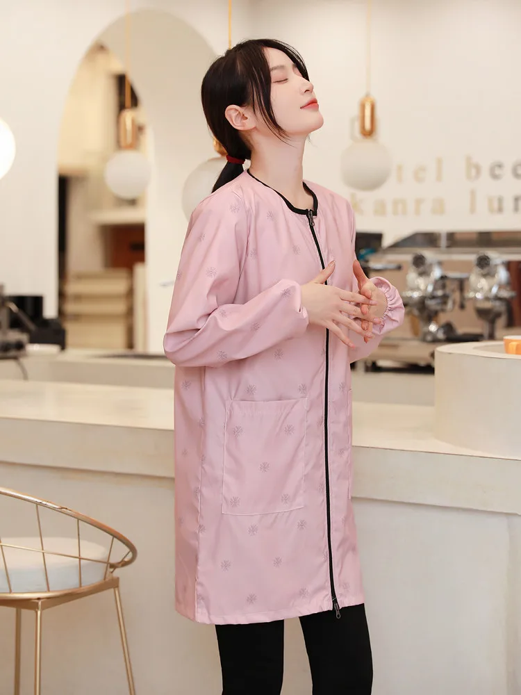 Fashion Long-sleeved Polyester Cotton Apron Waterproof And Oil-proof Soft Anti-wear Inverted Gown For Adults Women's Overalls