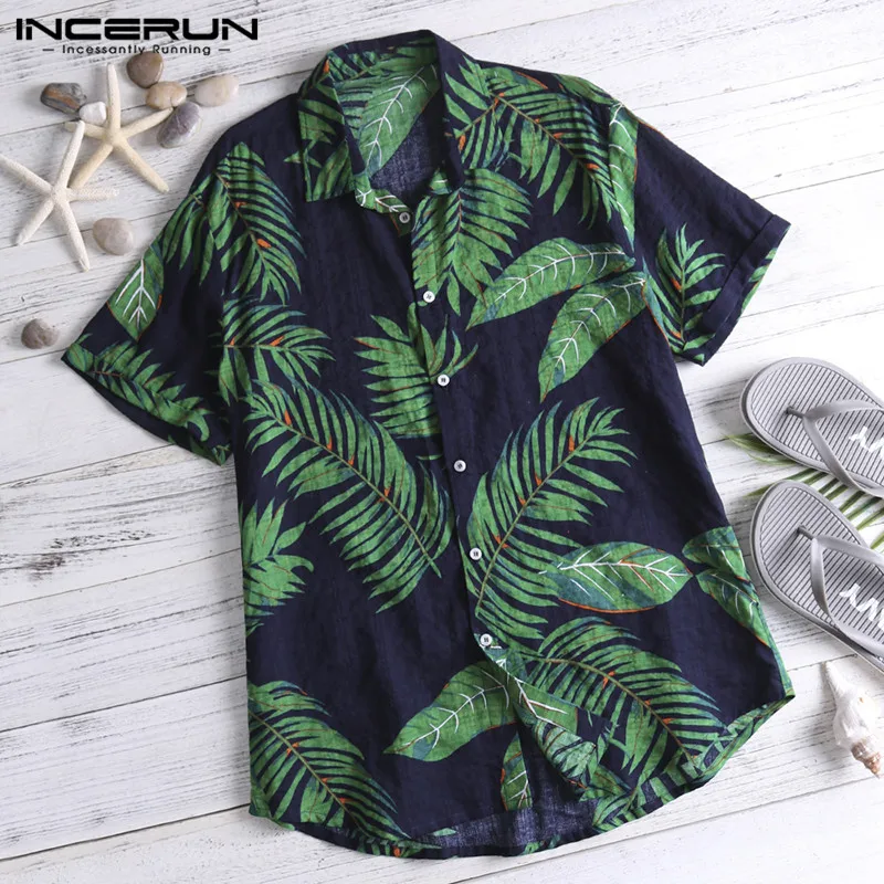 Summer Hawaiian Red Shirts Tropical Shirts Floral Men Tops Casual Shirt Short Sleeve Cotton Button Chemise Loose Vacation Beach