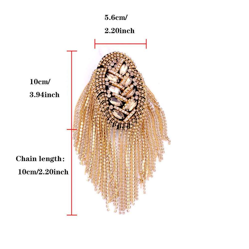 Shoulder Jewelry Tassel Rhinestones Epaulettes DIY T Shirt Clothing Accessories Gold Silver Brooch Epaulet Shoulder Brooches 1PC