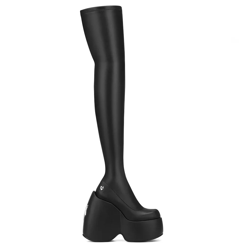 DORATASIA Female Motorcycle Boots High Wedges Black Zipper Platform Thigh High Boots INS Brand Cool Fashion Punk Gothic Shoes