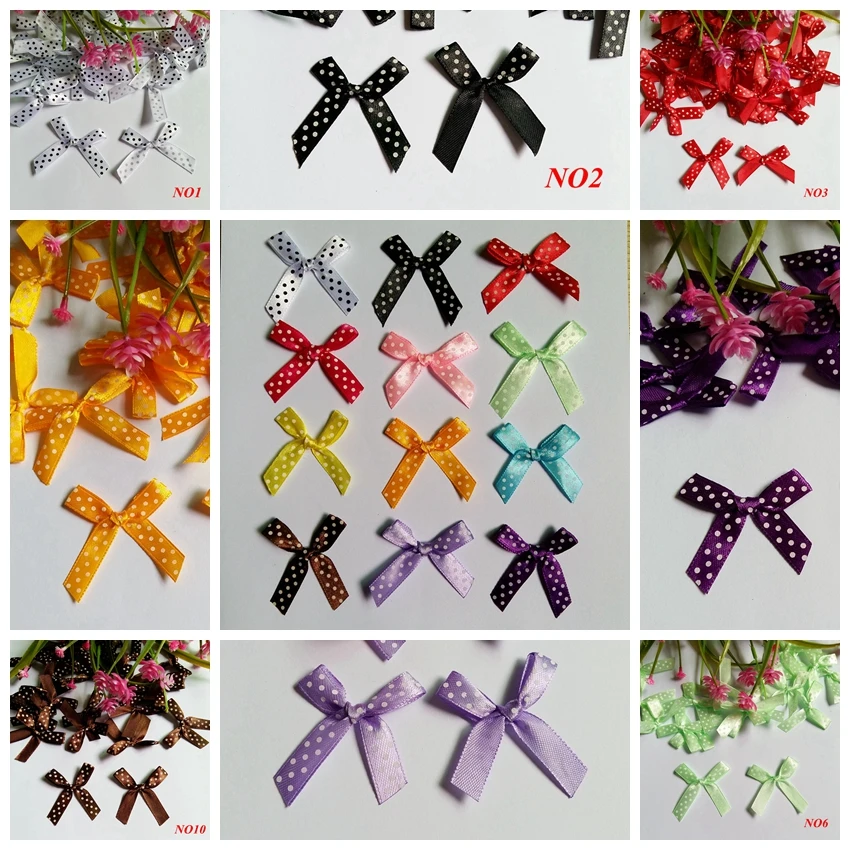 100 pcs/Lot Factory Handmade Children Clothes Accessories polka dot Satin Ribbon Bow Wedding Scrapbooking Embellishment Crafts