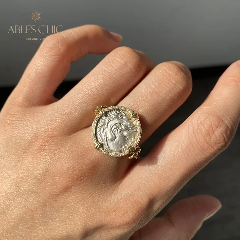 Solid 18K Gold Authentic Byzantine Ancient Heracles Silver Coin Ring cum Pendant Diamond 0.27ct Roman Rings