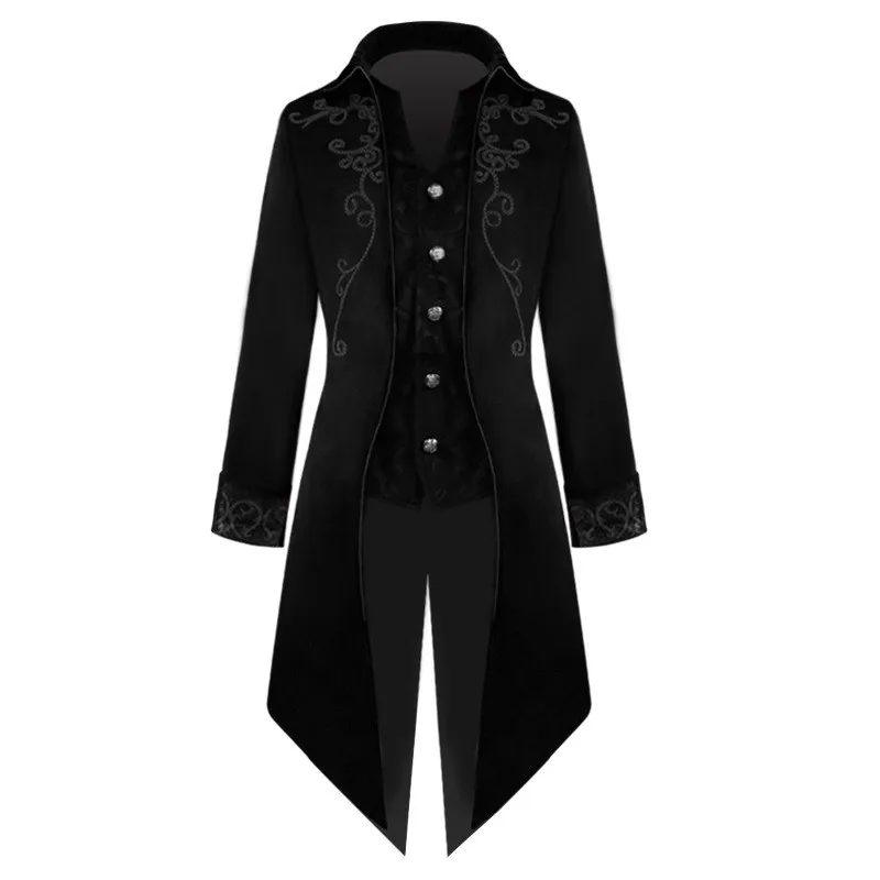 Men Medieval Costume Victorian Black Red Retro Patchwork Jacket Steampunk Trench Tuxedo Tailcoat Jacket Coat Gothic Overcoat