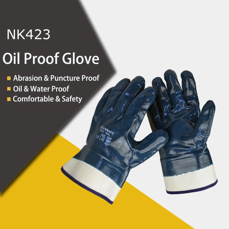 Blue Nitrile Safety Work Gloves Heavy Duty Cotton Jersey Oil Gas Water Proof Insulated Thermal Anti Cold Premium