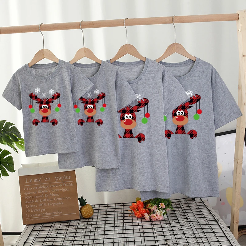 Christmas Deer Family Matching Clothes Daddy Mommy Brother Sister Girls Birthday T shirts Funny Family Look Party Tees Tops 1pc