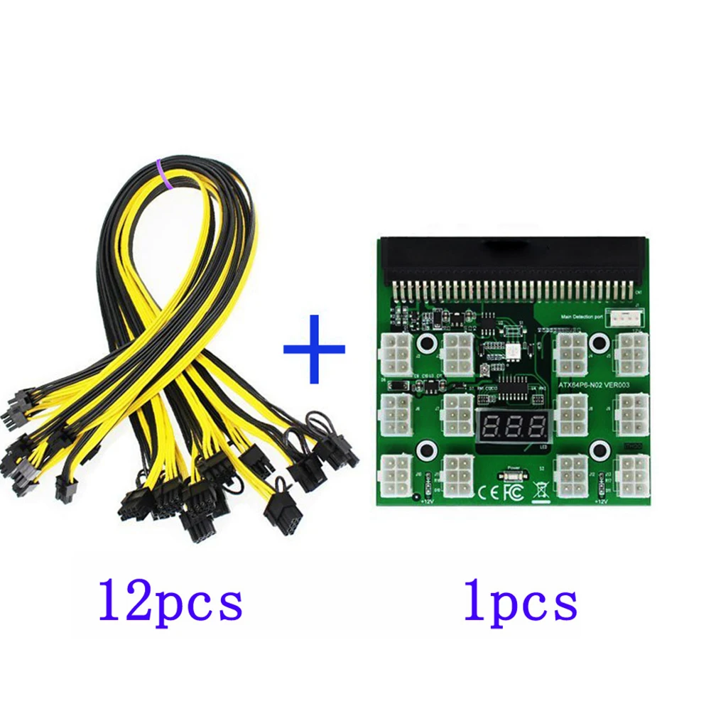 Conversion +12pcs 6Pin to 8Pin 18AWG Power Cable Power Module Breakout Board for HP 750W 1200W PSU Server Power  for BTC