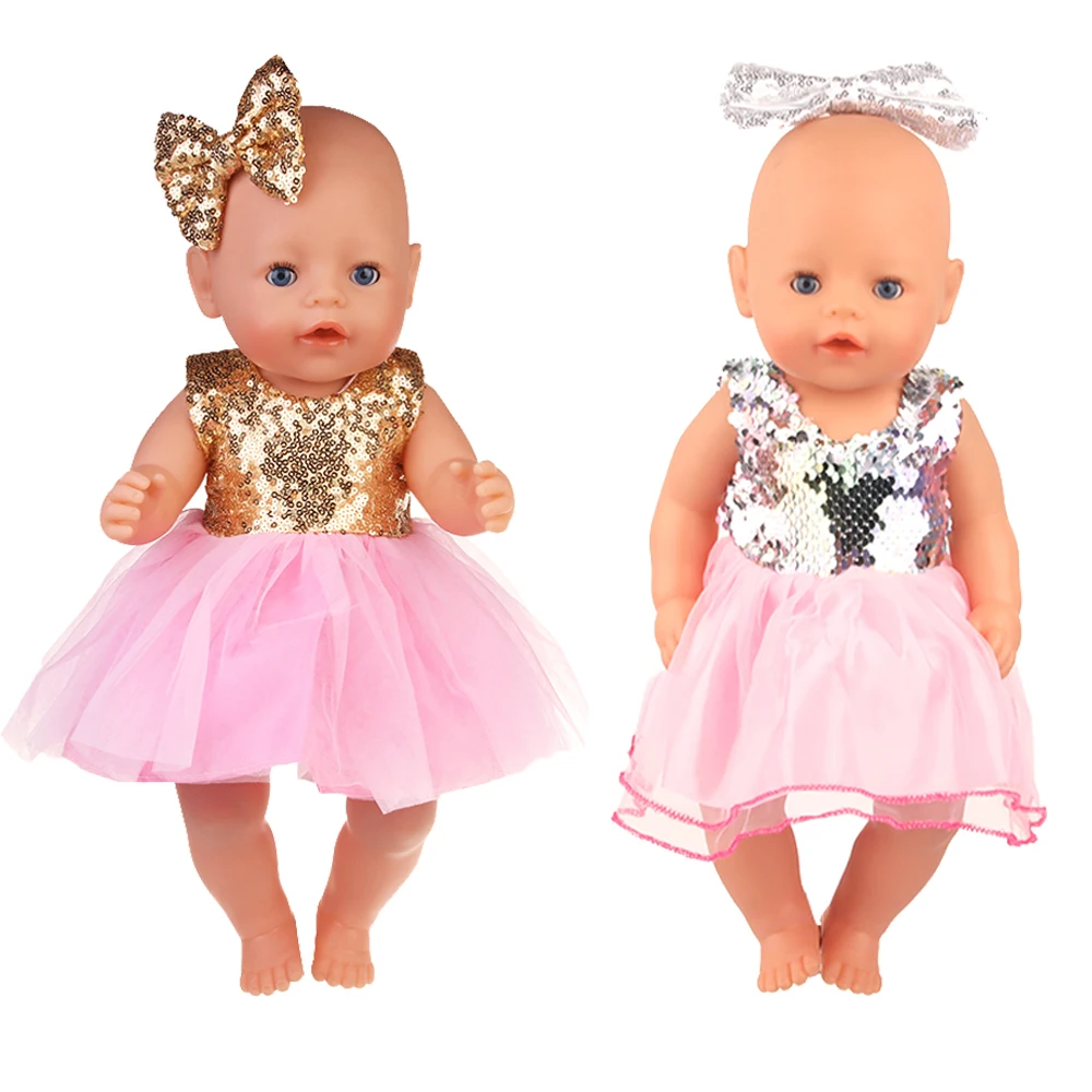 Sequins Dress Doll Clothes For 17 Inch&43cm Baby New Born Doll Brilliant Party Reunion Doll Skirt For American 18 Inch Doll DIY