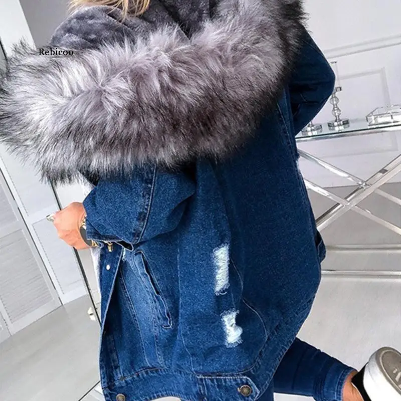 New Fashion Women Short Denim Pocket Jacket Hooded Winter Loose Casual All-match Padded Coat Slim Cotton Lady Outerwear