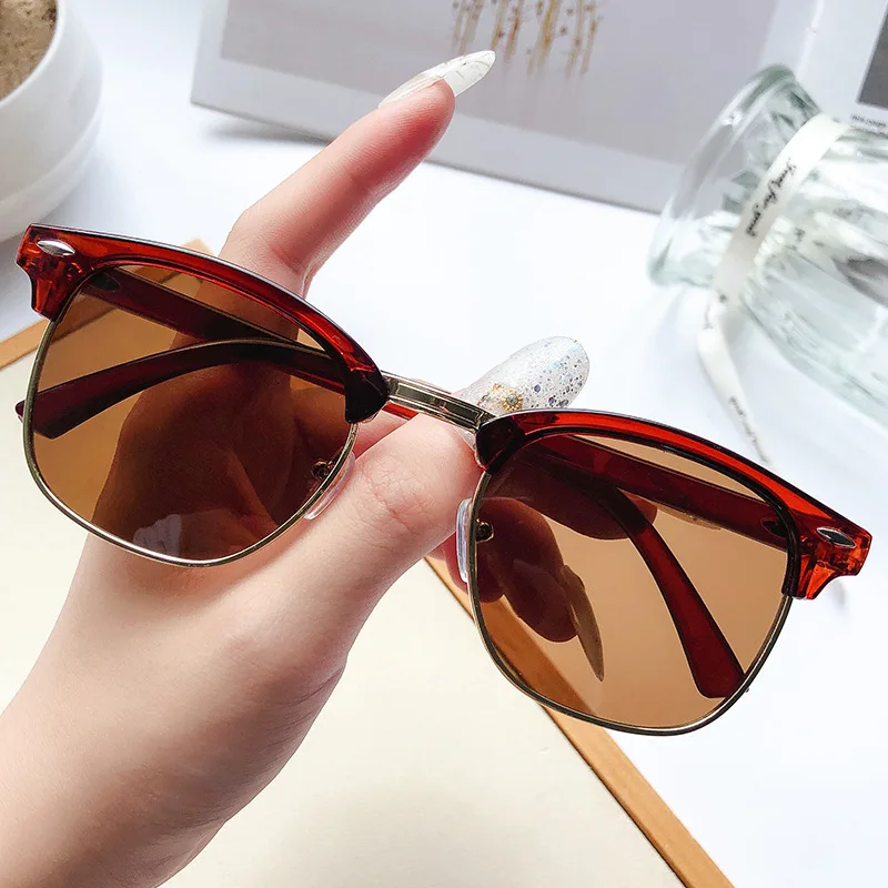 Retro Semi Rimless Sunglasses Men Women Brand Designer Half Frame Sun Glasses Classic Vintage Oculos De Sol UV400