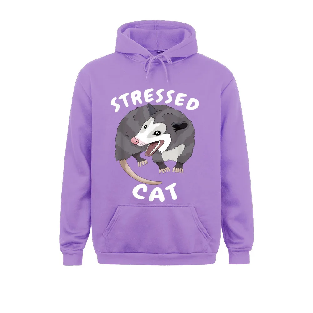 Street Funny Stressed Cat Trash Cats Opossum Meme Sweatshirts For Men Discount Winter Hoodie Long Sleeve Hoods