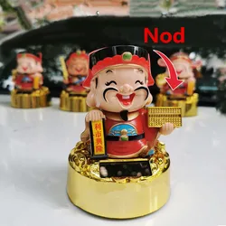 Battery-Free Solar Fortune God Statue Feng Shui Decor God of Wealth Mascot for Home Car Desktop Interior Decoration