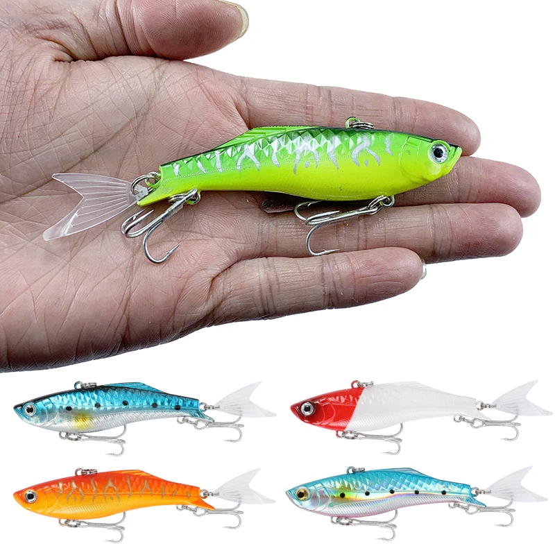 75mm/23g VIBRA Winter Sea Hard Fishing Lure Wagging tail VIB Bait 3D Eyes Diving Jig Sinking Wobbler Jerkbait Crank Accessories