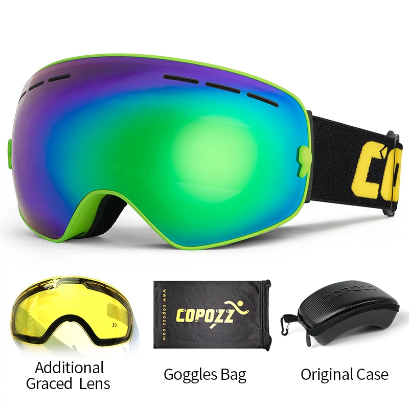 COPOZZ Skibrille für Erwachsene, 2-lagige Linse, beschlagfrei, UV400, Tag und Nacht, sphärische Snowboard-Brille, für Männer und Frauen, Skibrille-Set