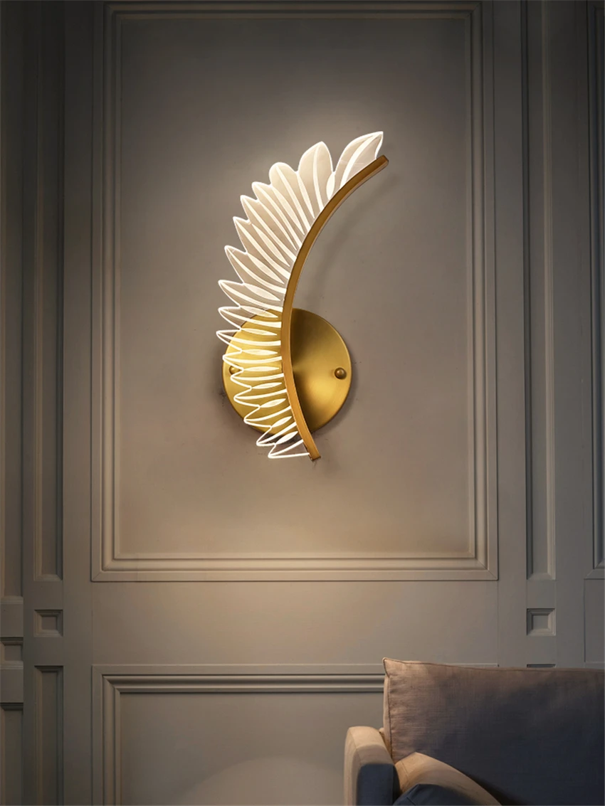 Nordic modern feather wing wall lamps bedroom bedside bathroom mirror headlight LED aisle decor living room wall sconces lights