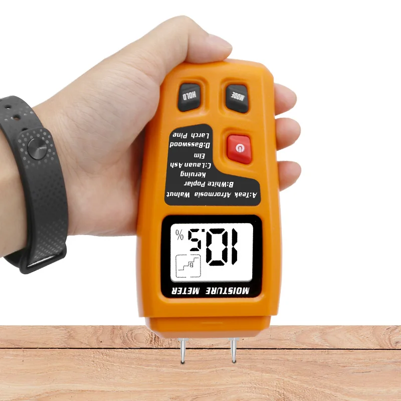 Orange 0-99.9% Two Pins Digital Wood Moisture Meter Wood Humidity Tester Hygrometer Timber Damp Detector Large LCD Display