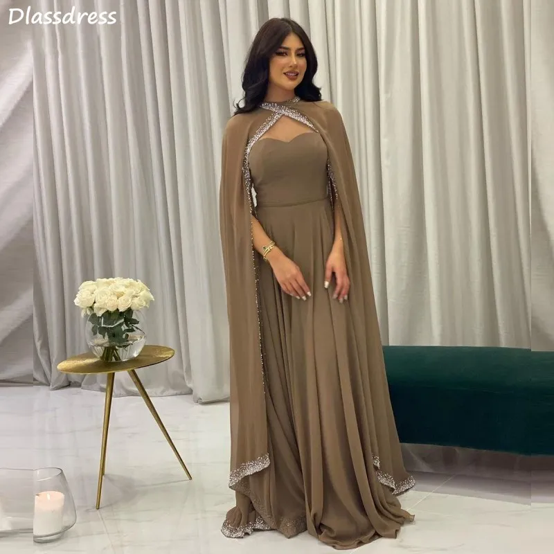 A linha chiffon mãe de vestido de noiva para casamento accasion brown com jaqueta de lantejoulas vestido de festa à noite robe de soirée de mariage