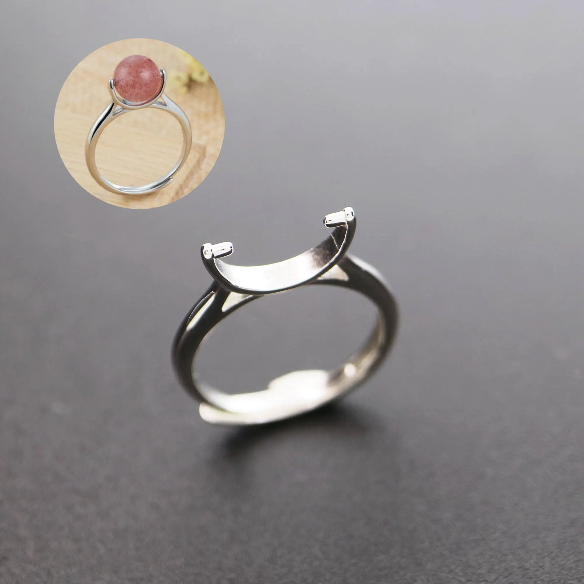 

7-10MM Rose Gold 925 Sterling Silver Beads Adjustable Ring Settings Bezel DIY Jewelry Supplies 1294121