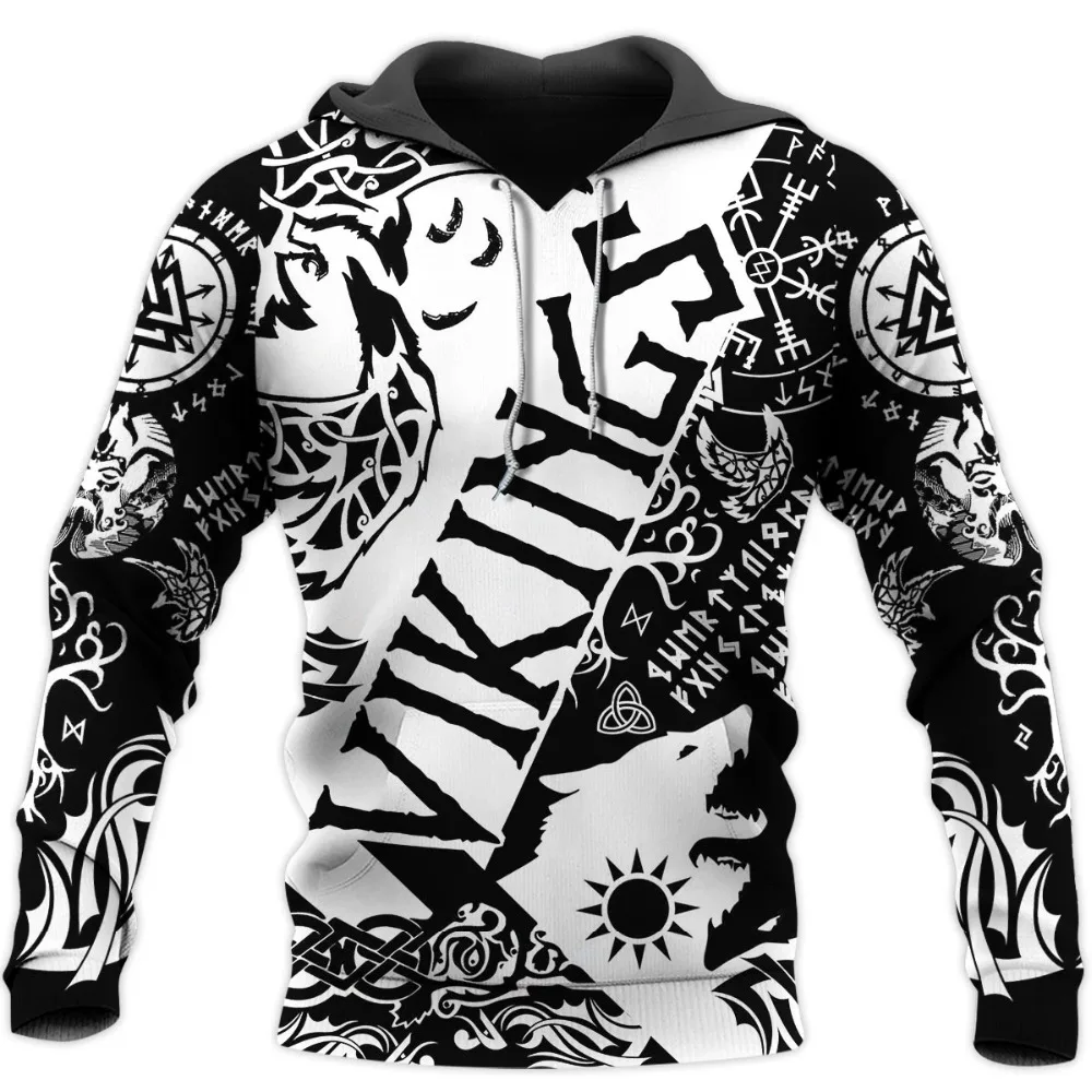 New Fashion Mens Hoodies Viking Tattoo 3D All Over Printed Harajuku Sweatshirt Unisex Casual Zip Jacket K005