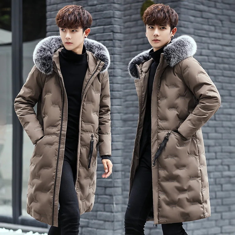 2020 Duck Down Jacket Men Korean Thick Long Coat Winter Jackets for Men Fox Fur Collar Mens Clothing Kurtka Zimowa KJ496