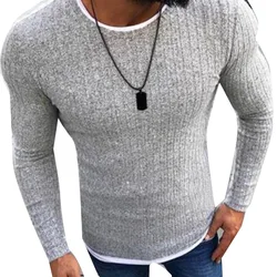 Fashion Men Sweater Top Color Block Patchwork O Neck Long Sleeve Pullover Knitted Sweater For Men's Clothings Winter