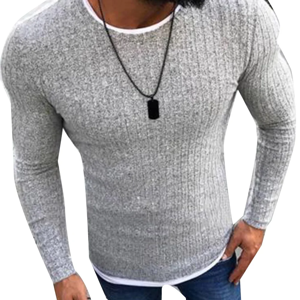 Fashion  Men Sweater Top Color Block Patchwork O Neck Long Sleeve Pullover Knitted Sweater For Men's Clothings Winter