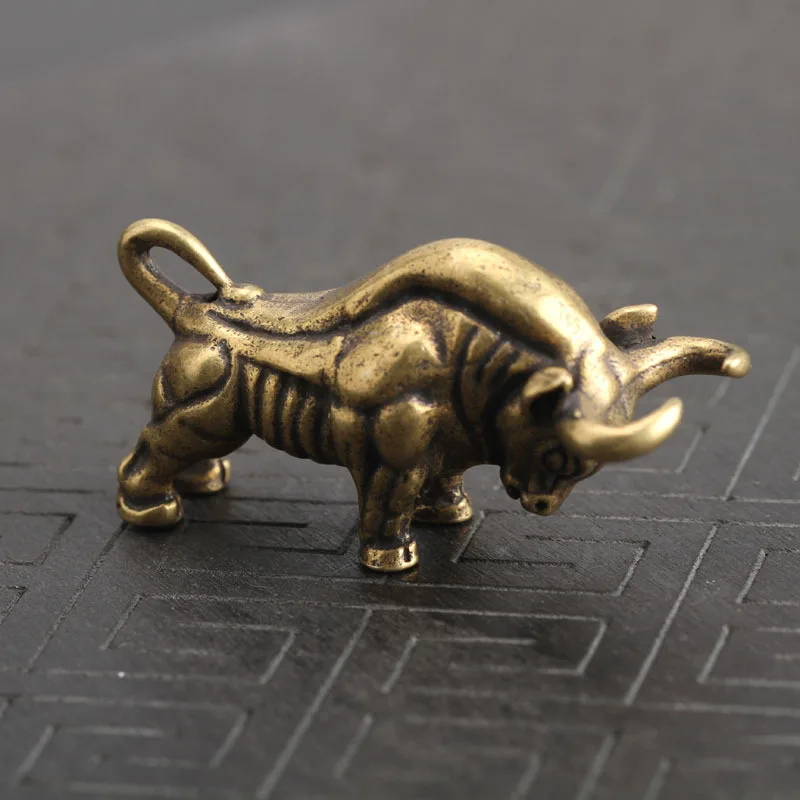 Wall Street Brass Bull Mini Animals Statue Handmade Home Decor Ornaments Crafts Copper Miniatures Figurines Desk Decoration Gift
