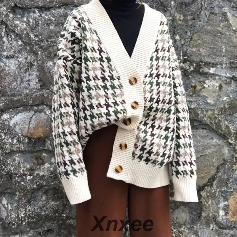 

Autumn Winter Lattice Knitted Long Cardigans Loose Casual Preppy Style Thick Sweaters Jumpers Women Knitting Jackets Xnxee