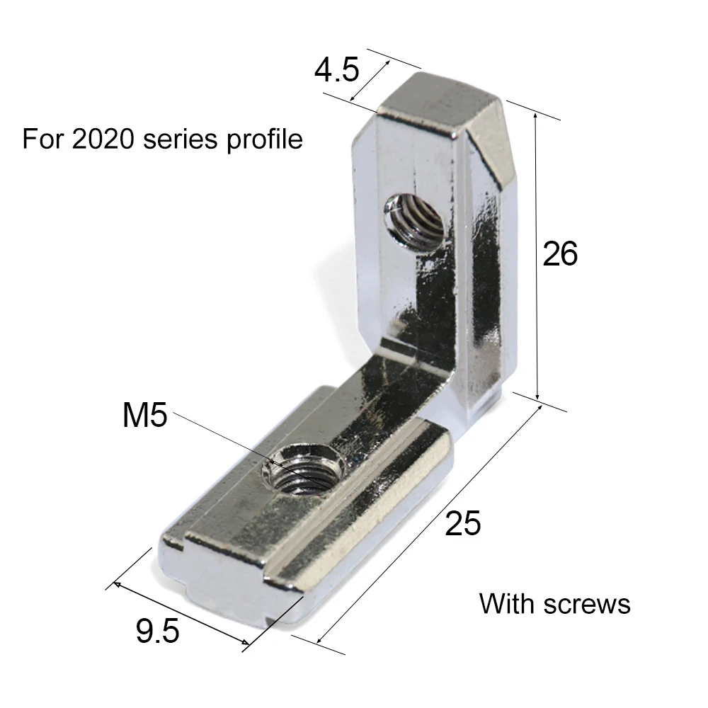 20pcs 20S L Shape Sliver Inner Corner Connector Joint Bracket for 2020 Aluminum Profile with slot 6mm