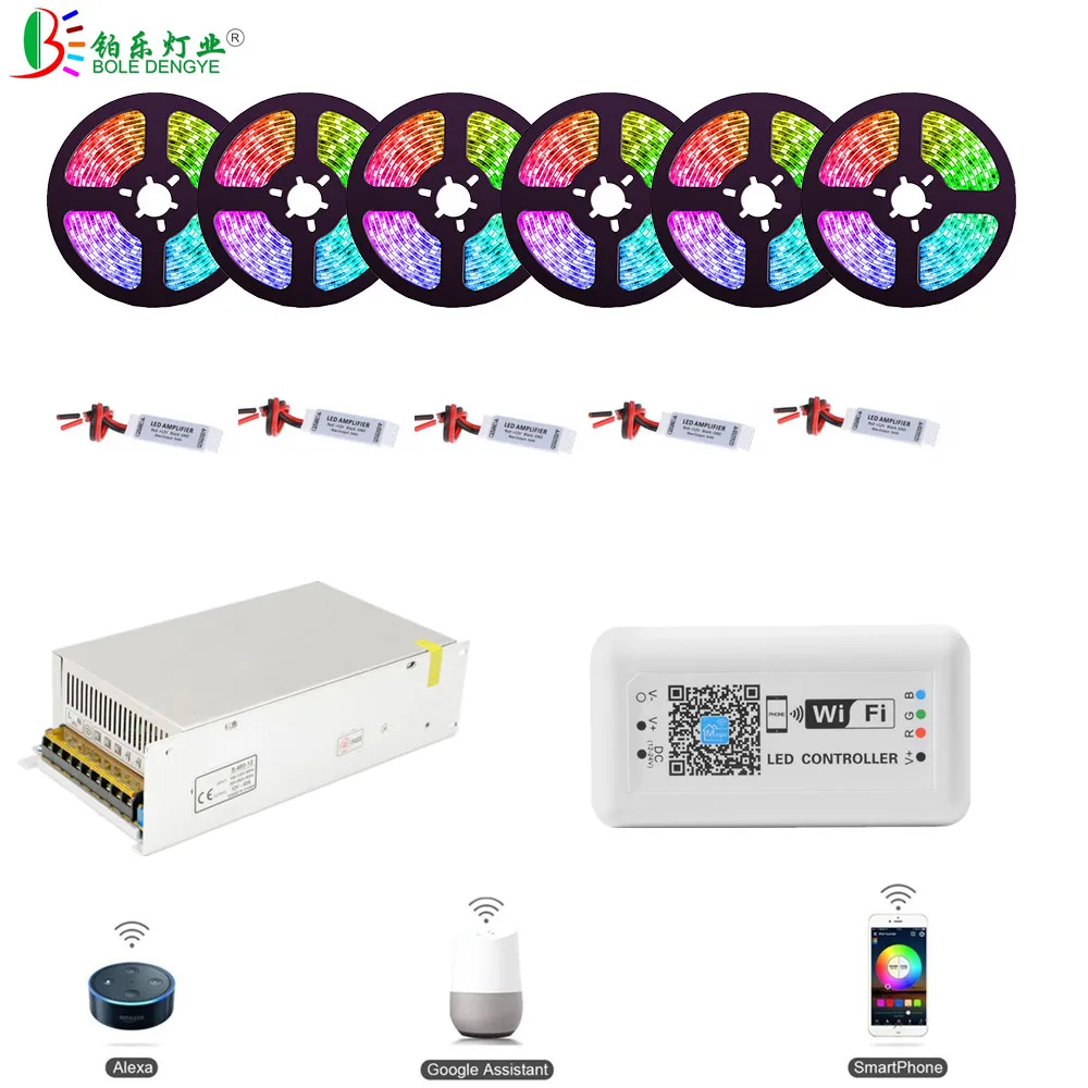 

10M 20M 30M 5050 WIFI RGB LED Strip Works With Alexa Google Home IFFFT Controlled By Smart Phone DC 12V Flexible LED Tape Ribbon