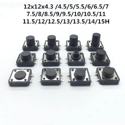 100PCS PCB Tactile Tact Mini Push Button Switch SMD 4pin Micro switch 12*12*4.3/5/6/7/8/9 MM 12x12*4.3/4.5MM/5MM/5.5MM/6MM/6.5H