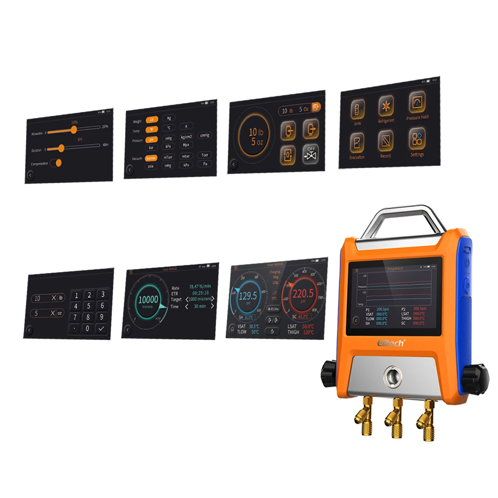 Corredo intelligente del collettore di Digital delle valvole di Elitech EMG-20V 2 con 5 "calibro astuto di HVAC del Touch Screen con Bluetooth