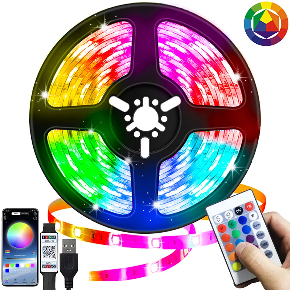 RGB 5050 LED Lights Strip Bluetooth Control USB DC 5V Flexible Lamp Tape Diode Festival Fita Bedroom Tira Luces TV Desk Luz