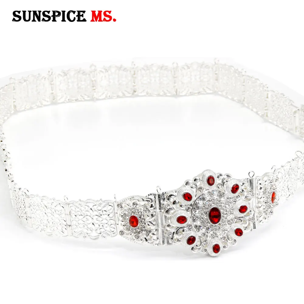 Sunspicems Crystal Moroccan Belt For Women Gold Silver Color Arabic Bridal Wedding Jewelry Algeria Dress Waist Chain Adjustable