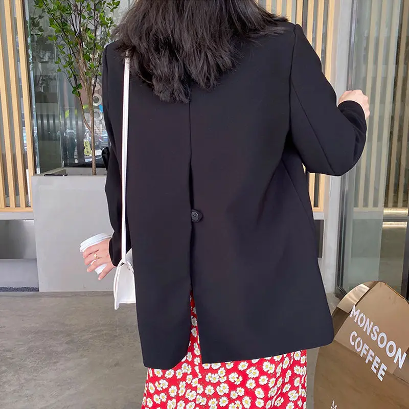 Women Blazers Solid Black Brown Loose Casual All-match Single Breasted Back Split Fashion Korean Style Students Outwear Chic New