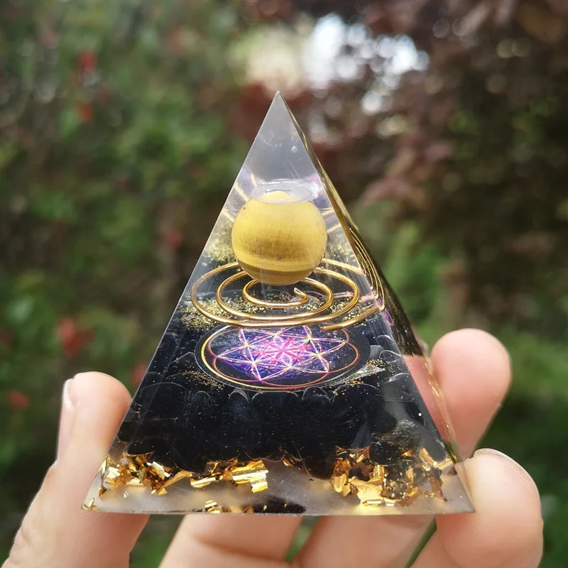 Ogan Energy 60MM Pyramid Life Tree Reiki Tiger Eye Cosmic Ball Pyramid Jewelry Manual Ornaments Gravel Energy Tower