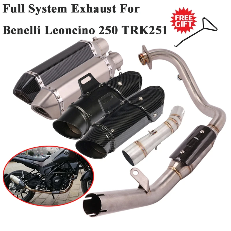 

Motorcycle Full Exhaust System Escape For Benelli Leoncino 250 TRK251 Front Header Mid Link Pipe Muffler 51mm DB Killer Slip On