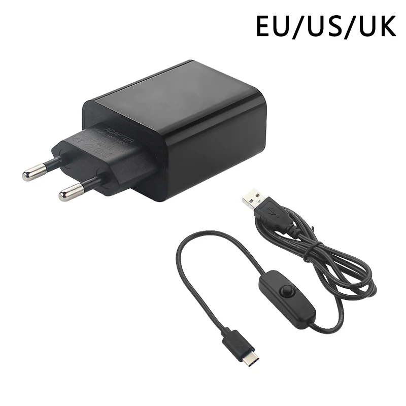 Zasilacz Raspberry Pi 4 5V 3A Zasilacz EU US UK SU Kabel USB typu C z włącznikiem/wyłącznikiem dla Pi 4 Orange Pi 3 4 LTS