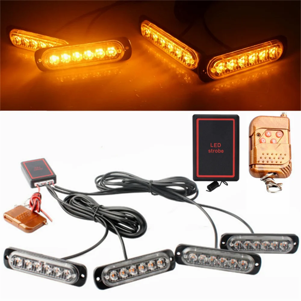 

4 in 1 Flasher Emergency Beacon Amber Warning Light Remote Stroboscopes LED Flashing Strobe Lights For Cars 12v