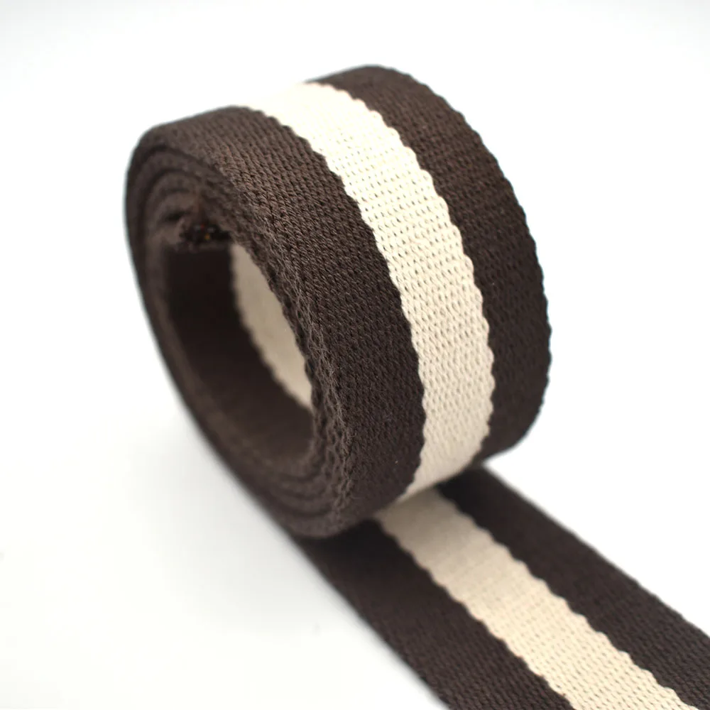 1.5 inch Brown White Striped Webbing Striped Polyester Webbing Fabric Belt Canvas Dog Collar Webbing Key Fob Webbing by the yard