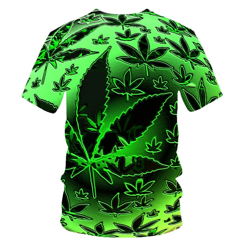 Loose Funny Natural Weeds Men\'s T-shirt Cool Fresh Green Weed Leaves Skull Full Print 3D T-shirt  XXS-6XL