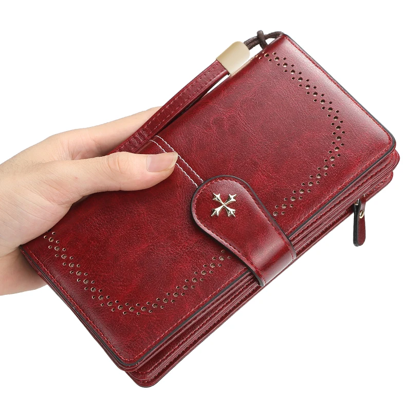 

Vintage Leather Women Wallet Luxury Womens Long Clutch Fashion Zipper Ladies Purse Hasp Woman Money Bag Coin Purse Card Holder