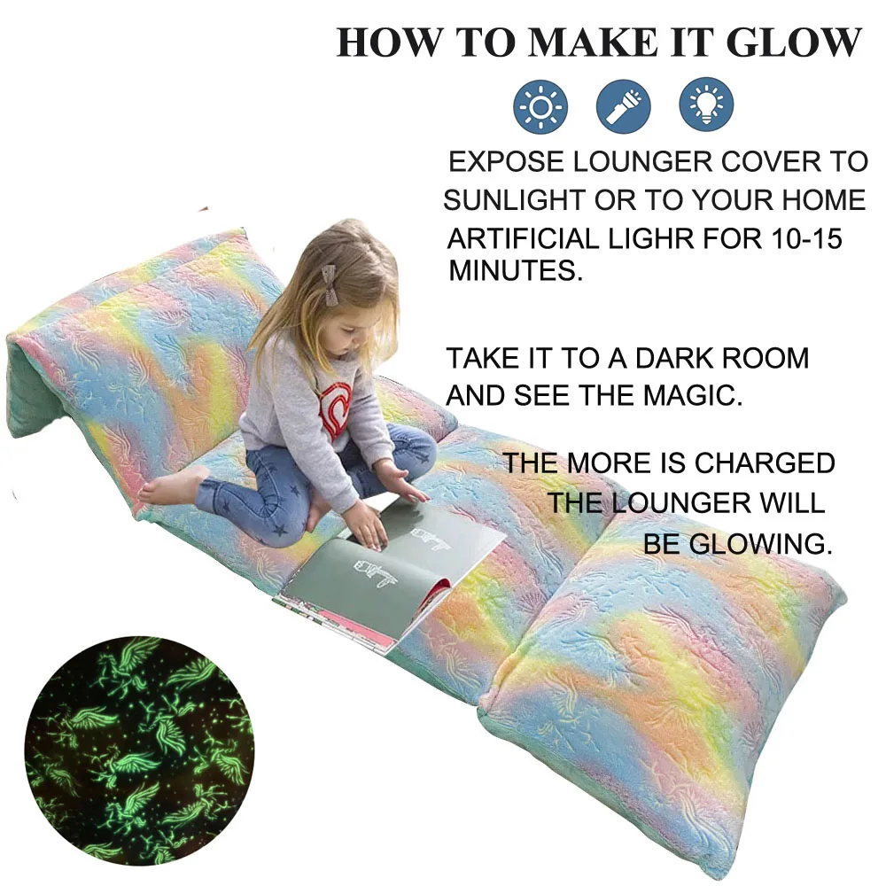 Glow In Dark Floor Pillows Bed Seat Cover Queen Size Fold Out Pillow Lounger Chair For Room Decoration