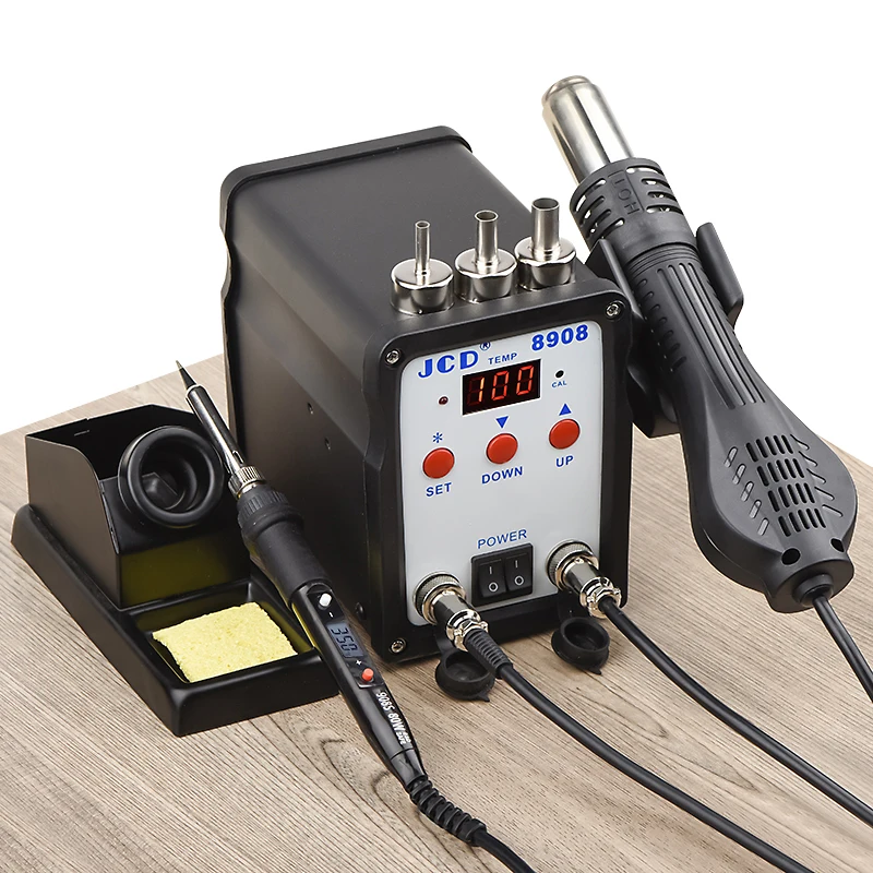 JCD Soldering Station 2 IN 1 Welding Repair Machine 750W Soldering Iron With Hot Air Gun SMD BGA Rework LCD Digital Station 8908